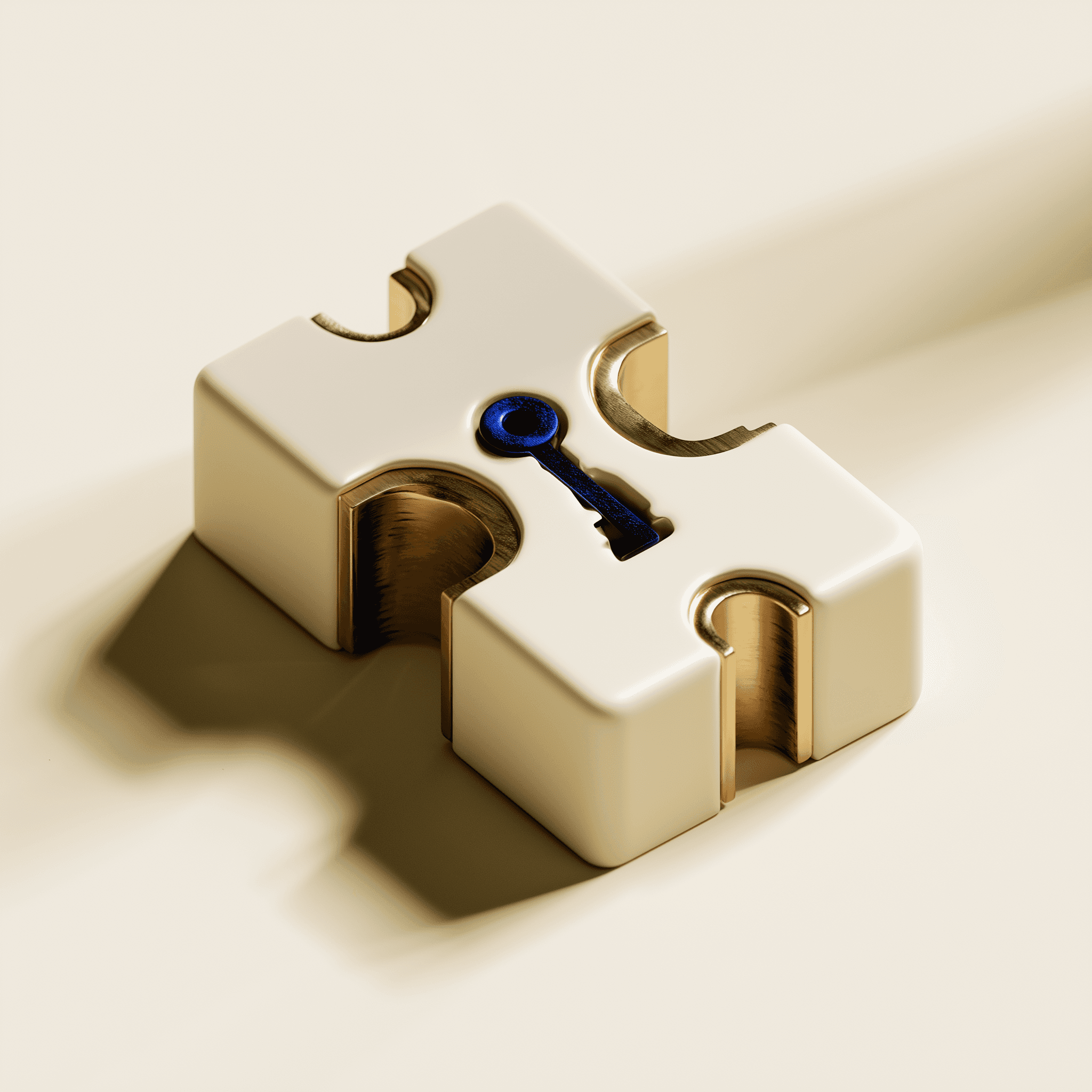 Interlocking gears turning around a single central key.